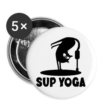 Sup Cat Yoga - Buttons groß 56 mm (5er Pack) - Weiß - Vorne