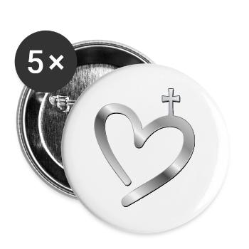 Christliches Kreuz Herz - Buttons groß 56 mm (5er Pack) - Weiß - Vorne