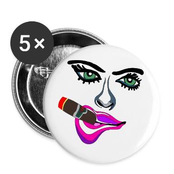 Frau mit pinken Lippen und Zigarre - Buttons groß 56 mm (5er Pack) - Weiß - Vorne
