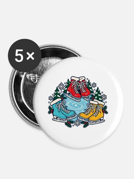 Eislaufcrew – Zusammen aufs Eis - Buttons groß 56 mm (5er Pack) - Weiß