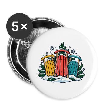 Schlittenrunde – Gemeinsam den Hang hinab - Buttons groß 56 mm (5er Pack) - Weiß - Vorne