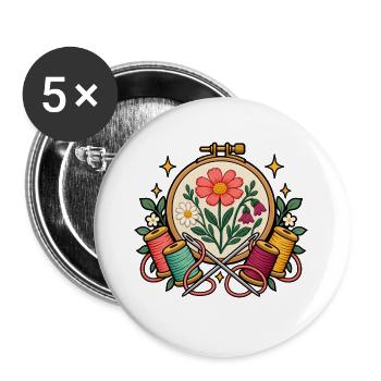 Stickwerkstatt – Gemeinsam Fäden ziehen - Buttons groß 56 mm (5er Pack) - Weiß - Vorne