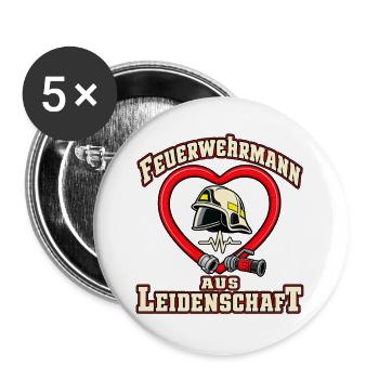 Feuerwehrmann aus Leidenschaft – Schlauchherz - Buttons groß 56 mm (5er Pack) - Weiß - Vorne