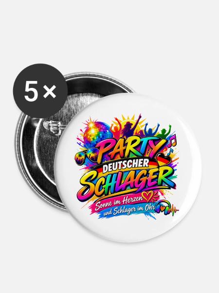Deutscher Schlager , Schlager Party - Buttons groß 56 mm (5er Pack) - Weiß