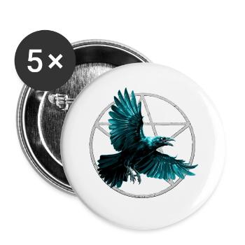 Teal Rabe im Geometriekreis - Buttons groß 56 mm (5er Pack) - Weiß - Vorne