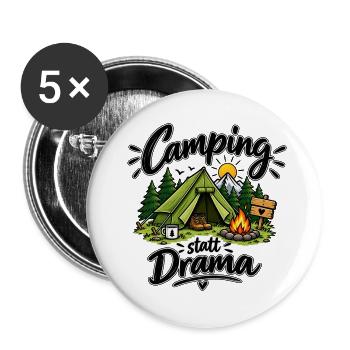 Camping statt Drama - Buttons groß 56 mm (5er Pack) - Weiß - Vorne