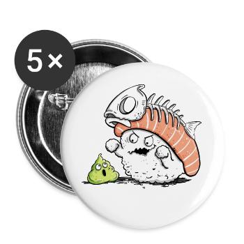 Sushi Bone Appetit – Lustiger Sushi Cartoon Humor - Buttons groß 56 mm (5er Pack) - Weiß - Vorne