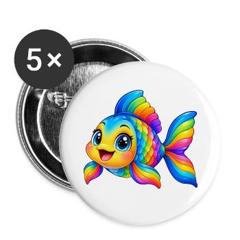 Kawaii Mehrfarbiger Fisch - Buttons groß 56 mm (5er Pack) - Weiß - Vorne