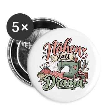 Nähen statt Drama - Buttons groß 56 mm (5er Pack) - Weiß - Vorne