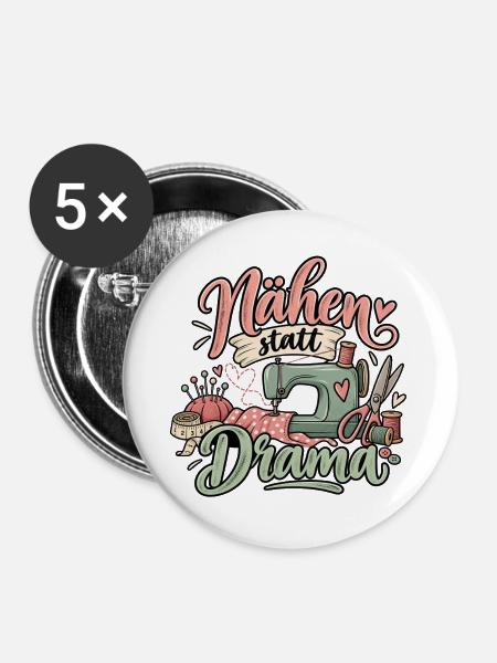 Nähen statt Drama - Buttons groß 56 mm (5er Pack) - Weiß