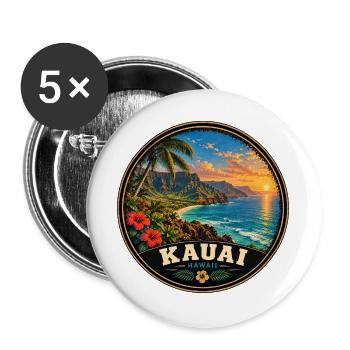 Kauai Hawaii Insel Urlaub Sunset Vintage - Buttons groß 56 mm (5er Pack) - Weiß - Vorne