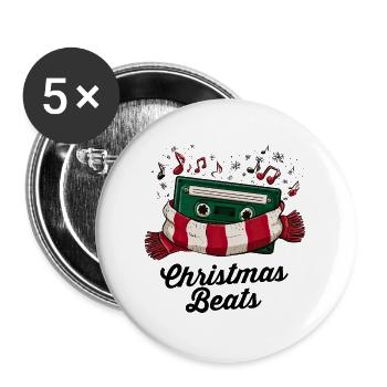 Weihnachtliche Kassette Beats - Buttons groß 56 mm (5er Pack) - Weiß - Vorne