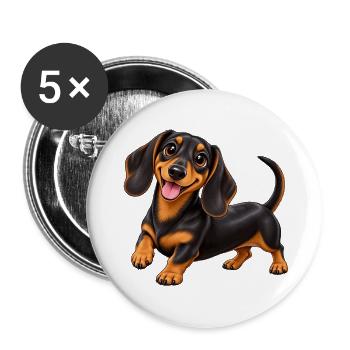 Lächelnder Dackel Cartoon - Buttons groß 56 mm (5er Pack) - Weiß - Vorne