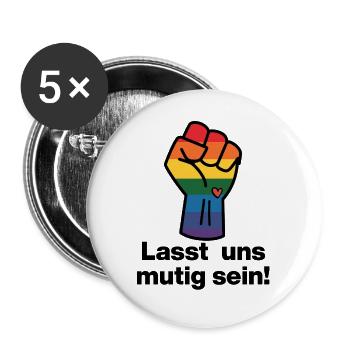 LASST UNS MUTIG SEIN, DEUTSCHLAND BLEIBT BUNT - Buttons groß 56 mm (5er Pack) - Weiß - Vorne
