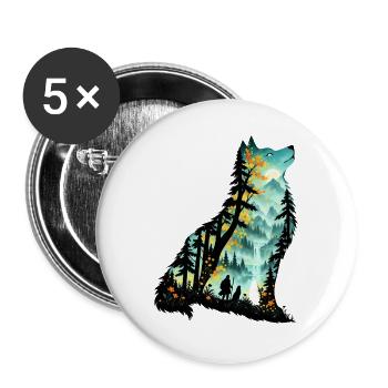 Waldwolf im Mondlicht - Buttons groß 56 mm (5er Pack) - Weiß - Vorne