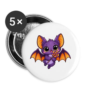 Gierige lila Fledermaus - Buttons groß 56 mm (5er Pack) - Weiß - Vorne