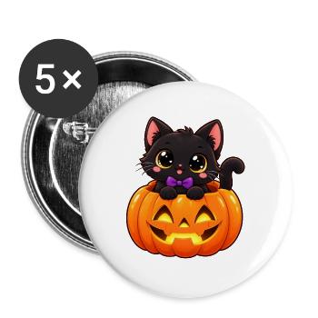 Halloween-Kätzchen im leuchtenden Kürbis - Buttons groß 56 mm (5er Pack) - Weiß - Vorne