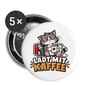 Kaffee-Ladekätzchen - Buttons groß 56 mm (5er Pack) - Weiß - Vorne