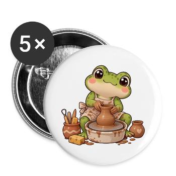 Bezaubernder Ton-Keramikfrosch - Buttons groß 56 mm (5er Pack) - Weiß - Vorne