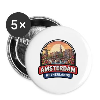 Amsterdam Niederlande Reiseabzeichen Kanäle Geschenk - Buttons groß 56 mm (5er Pack) - Weiß - Vorne