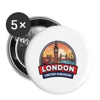 London UK Reiseabzeichen Big Ben Tower Bridge Geschenk - Buttons groß 56 mm (5er Pack) - Weiß - Vorne