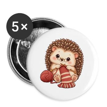 Igel-Stricker Kawaii - Buttons groß 56 mm (5er Pack) - Weiß - Vorne