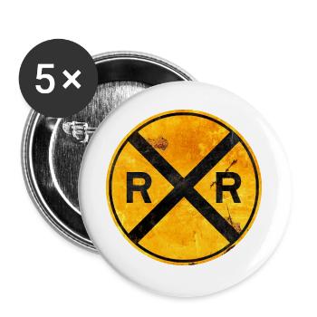 Bahnübergangsschild – Zugliebhaber Eisenbahnfan Geschenk - Buttons groß 56 mm (5er Pack) - Weiß - Vorne