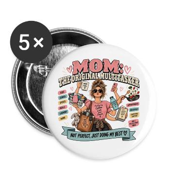 Mom Multitasker: Original - Buttons groß 56 mm (5er Pack) - Weiß - Vorne