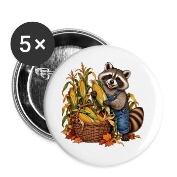 Waschbär bei der Maisernte - Buttons groß 56 mm (5er Pack) - Weiß - Vorne