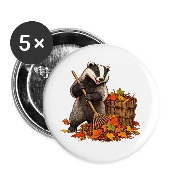 Dachs sammelt Herbstlaub - Buttons groß 56 mm (5er Pack) - Weiß - Vorne