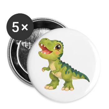 Fröhlicher T‑Rex unterwegs – grüner Dinosaurier - Buttons groß 56 mm (5er Pack) - Weiß - Vorne