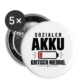 Sozialer Akku – kritisch niedrig Geschenk Lustig - Buttons groß 56 mm (5er Pack) - Weiß - Vorne