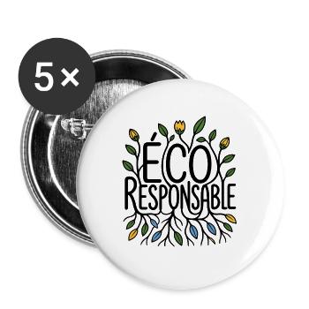 Ökologisch verantwortlich – Floral- und Naturbotanisches Design - Buttons groß 56 mm (5er Pack) - Weiß - Vorne