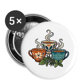 Teerunde – Drei Tassen, viele Gespräche - Buttons groß 56 mm (5er Pack) - Weiß - Vorne