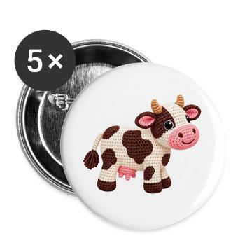 Niedliche gehäkelte Kuh Kuscheltie - Buttons groß 56 mm (5er Pack) - Weiß - Vorne