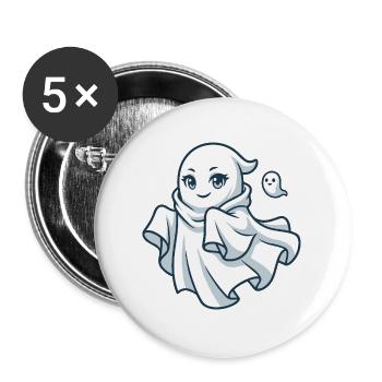 Süße Cartoon-Geisterfigur mit einem freundlichen Lächeln - Buttons groß 56 mm (5er Pack) - Weiß - Vorne
