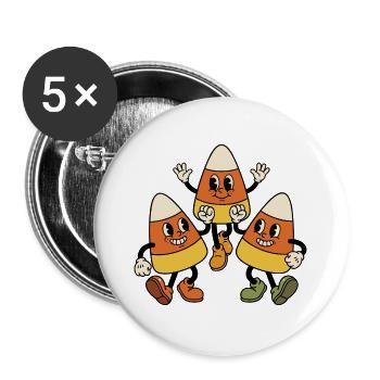 Drei retro-Cartoon-Candy-Corn-Figuren tanzen - Buttons groß 56 mm (5er Pack) - Weiß - Vorne
