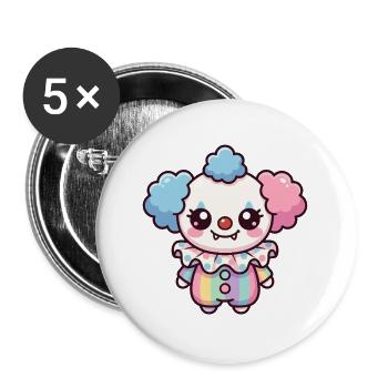 Süßer Cartoon-Clown mit Pastellfarben und großen Augen - Buttons groß 56 mm (5er Pack) - Weiß - Vorne