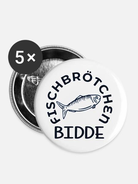 Hamburg Fischbrötchen Bidde - Buttons groß 56 mm (5er Pack) - Weiß