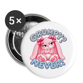 Süßes pinkes Kaninchen mit Attitüde – grummelig? Nie! - Buttons groß 56 mm (5er Pack) - Weiß - Vorne