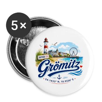 Grömitz - Ostsee - Deutschland - Riesenrad - Buttons groß 56 mm (5er Pack) - Weiß - Vorne