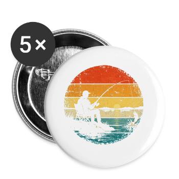 Angler - Fischer - Angel - angeln Sonnenuntergang - Buttons groß 56 mm (5er Pack) - Weiß - Vorne
