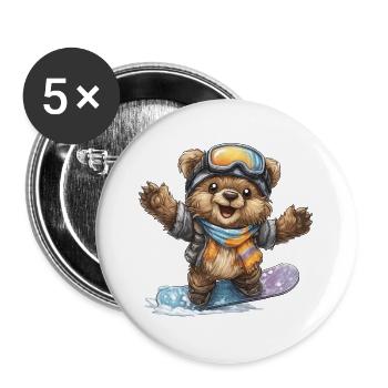 Snowboardbär im Winter - Buttons groß 56 mm (5er Pack) - Weiß - Vorne