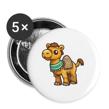 Kamel mit buntem Halsschmuck - Buttons groß 56 mm (5er Pack) - Weiß - Vorne