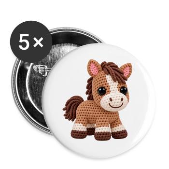 Häkelpferd Kuschelpony - Buttons groß 56 mm (5er Pack) - Weiß - Vorne