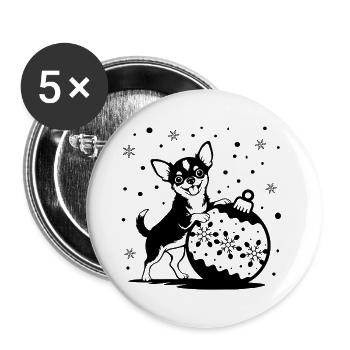 Süßer Weihnachts-Chihuahua mit Kugel - Buttons groß 56 mm (5er Pack) - Weiß - Vorne