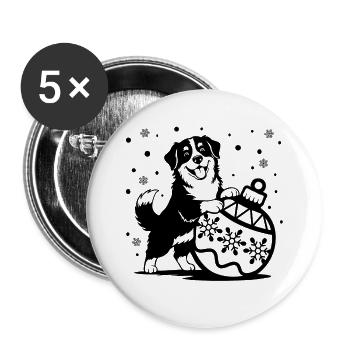Süßer Berner Sennenhund mit Weihnachtskugel - Buttons groß 56 mm (5er Pack) - Weiß - Vorne