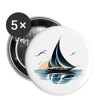 Segelboot Zeichnung - Buttons groß 56 mm (5er Pack) - Weiß - Vorne