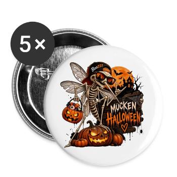 Mücken- Skelett mit Kürbissen Halloween - Buttons groß 56 mm (5er Pack) - Weiß - Vorne