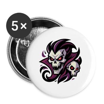 Unheimliche Totenköpfe mit leuchtend roten Augen, gotische Kunst - Buttons groß 56 mm (5er Pack) - Weiß - Vorne